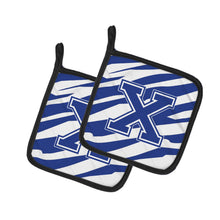Load image into Gallery viewer, Monogram Initial X Tiger Stripe Blue and White Pot Holders - Set of 2 - Heat-Resistant Kitchen Essentials CJ1034-XPTHD