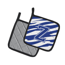 Load image into Gallery viewer, Monogram Initial Z Tiger Stripe Blue and White Pot Holders - Set of 2 - Heat-Resistant Kitchen Essentials CJ1034-ZPTHD