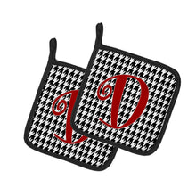 Load image into Gallery viewer, Monogram Initial D Houndstooth Black Pot Holders - Set of 2 - Heat-Resistant Kitchen Essentials CJ1035-DPTHD