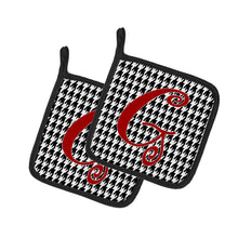 Load image into Gallery viewer, Monogram Initial G Houndstooth Black Pot Holders - Set of 2 - Heat-Resistant Kitchen Essentials CJ1035-GPTHD