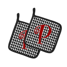 Load image into Gallery viewer, Monogram Initial P Houndstooth Black Pot Holders - Set of 2 - Heat-Resistant Kitchen Essentials CJ1035-PPTHD