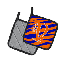 Load image into Gallery viewer, Monogram Initial B Tiger Stripe Blue and Orange Pot Holders - Set of 2 - Heat-Resistant Kitchen Essentials CJ1036-BPTHD