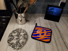 Load image into Gallery viewer, Monogram Initial D Tiger Stripe Blue and Orange Pot Holders - Set of 2 - Heat-Resistant Kitchen Essentials CJ1036-DPTHD