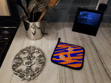 Load image into Gallery viewer, Monogram Initial J Tiger Stripe Blue and Orange Pot Holders - Set of 2 - Heat-Resistant Kitchen Essentials CJ1036-JPTHD