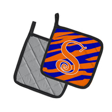 Load image into Gallery viewer, Monogram Initial S Tiger Stripe Blue and Orange Pot Holders - Set of 2 - Heat-Resistant Kitchen Essentials CJ1036-SPTHD