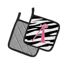 Load image into Gallery viewer, Letter A Monogram - Zebra Stripe and Pink Pot Holders - Set of 2 - Heat-Resistant Kitchen Essentials CJ1037-APTHD