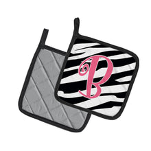 Load image into Gallery viewer, Monogram Initial B Zebra Stripe and Pink Pot Holders - Set of 2 - Heat-Resistant Kitchen Essentials CJ1037-BPTHD