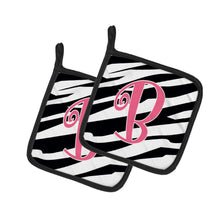 Load image into Gallery viewer, Monogram Initial B Zebra Stripe and Pink Pot Holders - Set of 2 - Heat-Resistant Kitchen Essentials CJ1037-BPTHD