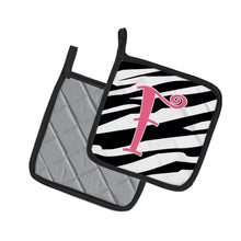 Load image into Gallery viewer, Monogram Initial F Zebra Stripe and Pink Pot Holders - Set of 2 - Heat-Resistant Kitchen Essentials CJ1037-FPTHD