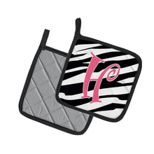 Load image into Gallery viewer, Monogram Initial H Zebra Stripe and Pink Pot Holders - Set of 2 - Heat-Resistant Kitchen Essentials CJ1037-HPTHD