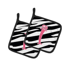 Load image into Gallery viewer, Monogram Initial I Zebra Stripe and Pink Pot Holders - Set of 2 - Heat-Resistant Kitchen Essentials CJ1037-IPTHD