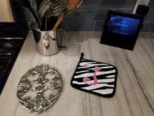 Load image into Gallery viewer, Monogram Initial J Zebra Stripe and Pink Pot Holders - Set of 2 - Heat-Resistant Kitchen Essentials CJ1037-JPTHD