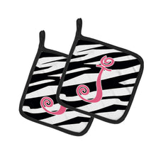 Load image into Gallery viewer, Monogram Initial J Zebra Stripe and Pink Pot Holders - Set of 2 - Heat-Resistant Kitchen Essentials CJ1037-JPTHD