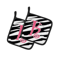 Load image into Gallery viewer, Monogram Initial K Zebra Stripe and Pink Pot Holders - Set of 2 - Heat-Resistant Kitchen Essentials CJ1037-KPTHD