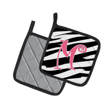 Load image into Gallery viewer, Monogram Initial M Zebra Stripe and Pink Pot Holders - Set of 2 - Heat-Resistant Kitchen Essentials CJ1037-MPTHD