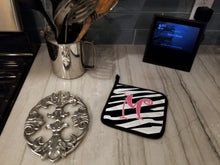 Load image into Gallery viewer, Monogram Initial M Zebra Stripe and Pink Pot Holders - Set of 2 - Heat-Resistant Kitchen Essentials CJ1037-MPTHD