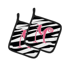 Load image into Gallery viewer, Monogram Initial M Zebra Stripe and Pink Pot Holders - Set of 2 - Heat-Resistant Kitchen Essentials CJ1037-MPTHD