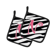 Load image into Gallery viewer, Monogram Initial N Zebra Stripe and Pink Pot Holders - Set of 2 - Heat-Resistant Kitchen Essentials CJ1037-NPTHD