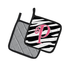 Load image into Gallery viewer, Monogram Initial P Zebra Stripe and Pink Pot Holders - Set of 2 - Heat-Resistant Kitchen Essentials CJ1037-PPTHD