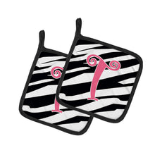 Load image into Gallery viewer, Monogram Initial T Zebra Stripe and Pink Pot Holders - Set of 2 - Heat-Resistant Kitchen Essentials CJ1037-TPTHD