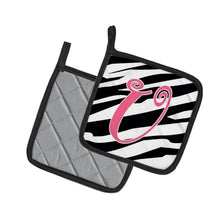Load image into Gallery viewer, Monogram Initial U Zebra Stripe and Pink Pot Holders - Set of 2 - Heat-Resistant Kitchen Essentials CJ1037-UPTHD