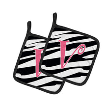 Load image into Gallery viewer, Monogram Initial V Zebra Stripe and Pink Pot Holders - Set of 2 - Heat-Resistant Kitchen Essentials CJ1037-VPTHD