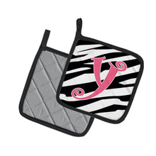 Load image into Gallery viewer, Monogram Initial Y Zebra Stripe and Pink Pot Holders - Set of 2 - Heat-Resistant Kitchen Essentials CJ1037-YPTHD