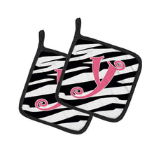 Load image into Gallery viewer, Monogram Initial Y Zebra Stripe and Pink Pot Holders - Set of 2 - Heat-Resistant Kitchen Essentials CJ1037-YPTHD