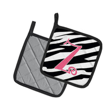 Load image into Gallery viewer, Monogram Initial Z Zebra Stripe and Pink Pot Holders - Set of 2 - Heat-Resistant Kitchen Essentials CJ1037-ZPTHD