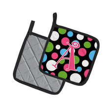 Load image into Gallery viewer, Letter A Monogram - Polkadots and Pink Pot Holders - Set of 2 - Heat-Resistant Kitchen Essentials CJ1038-APTHD