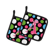 Load image into Gallery viewer, Letter A Monogram - Polkadots and Pink Pot Holders - Set of 2 - Heat-Resistant Kitchen Essentials CJ1038-APTHD