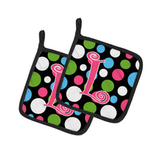 Load image into Gallery viewer, Monogram Initial L Polkadots and Pink Pot Holders - Set of 2 - Heat-Resistant Kitchen Essentials CJ1038-LPTHD