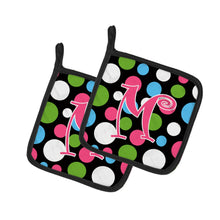 Load image into Gallery viewer, Monogram Initial M Polkadots and Pink Pot Holders - Set of 2 - Heat-Resistant Kitchen Essentials CJ1038-MPTHD