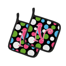 Load image into Gallery viewer, Monogram Initial N Polkadots and Pink Pot Holders - Set of 2 - Heat-Resistant Kitchen Essentials CJ1038-NPTHD