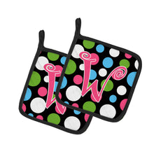 Load image into Gallery viewer, Monogram Initial W Polkadots and Pink Pot Holders - Set of 2 - Heat-Resistant Kitchen Essentials CJ1038-WPTHD
