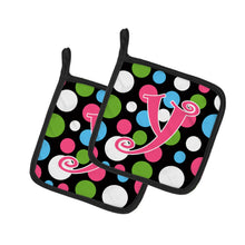 Load image into Gallery viewer, Monogram Initial Y Polkadots and Pink Pot Holders - Set of 2 - Heat-Resistant Kitchen Essentials CJ1038-YPTHD