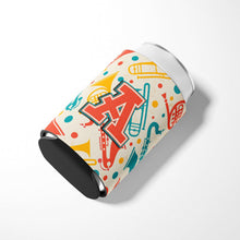 Load image into Gallery viewer, Letter A Retro Teal Orange Musical Instruments Initial Can or Bottle Hugger CJ2001-ACC