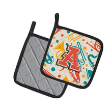 Load image into Gallery viewer, Letter A Retro Teal Orange Musical Instruments Initial Pot Holders - Set of 2 - Heat-Resistant Kitchen Essentials CJ2001-APTHD