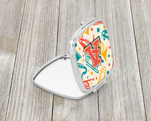 Load image into Gallery viewer, Letter A Retro Teal Orange Musical Instruments Initial Compact Mirror – Stylish Purse Mirror with Artistic Covers CJ2001-ASCM