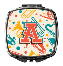 Load image into Gallery viewer, Letter A Retro Teal Orange Musical Instruments Initial Compact Mirror – Stylish Purse Mirror with Artistic Covers CJ2001-ASCM