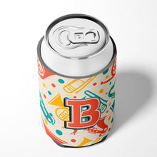 Load image into Gallery viewer, Letter B Retro Teal Orange Musical Instruments Initial Can or Bottle Hugger CJ2001-BCC
