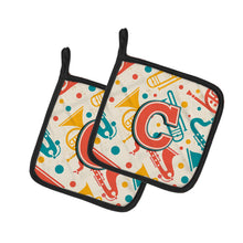 Load image into Gallery viewer, Letter C Retro Teal Orange Musical Instruments Initial Pot Holders - Set of 2 - Heat-Resistant Kitchen Essentials CJ2001-CPTHD