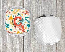 Load image into Gallery viewer, Letter C Retro Teal Orange Musical Instruments Initial Compact Mirror – Stylish Purse Mirror with Artistic Covers CJ2001-CSCM