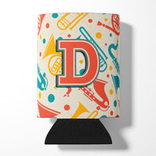 Load image into Gallery viewer, Letter D Retro Teal Orange Musical Instruments Initial Can or Bottle Hugger CJ2001-DCC