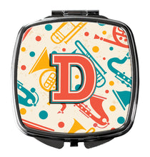 Load image into Gallery viewer, Letter D Retro Teal Orange Musical Instruments Initial Compact Mirror – Stylish Purse Mirror with Artistic Covers CJ2001-DSCM