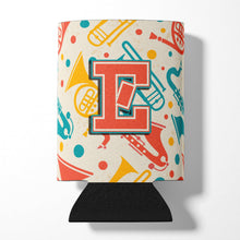 Load image into Gallery viewer, Letter E Retro Teal Orange Musical Instruments Initial Can or Bottle Hugger CJ2001-ECC