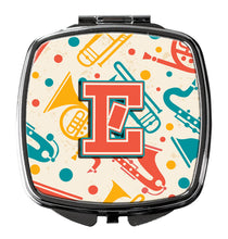 Load image into Gallery viewer, Letter E Retro Teal Orange Musical Instruments Initial Compact Mirror – Stylish Purse Mirror with Artistic Covers CJ2001-ESCM
