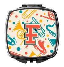 Load image into Gallery viewer, Letter F Retro Teal Orange Musical Instruments Initial Compact Mirror – Stylish Purse Mirror with Artistic Covers CJ2001-FSCM