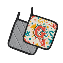 Load image into Gallery viewer, Letter G Retro Teal Orange Musical Instruments Initial Pot Holders - Set of 2 - Heat-Resistant Kitchen Essentials CJ2001-GPTHD