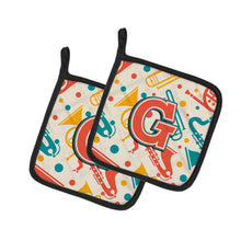 Load image into Gallery viewer, Letter G Retro Teal Orange Musical Instruments Initial Pot Holders - Set of 2 - Heat-Resistant Kitchen Essentials CJ2001-GPTHD